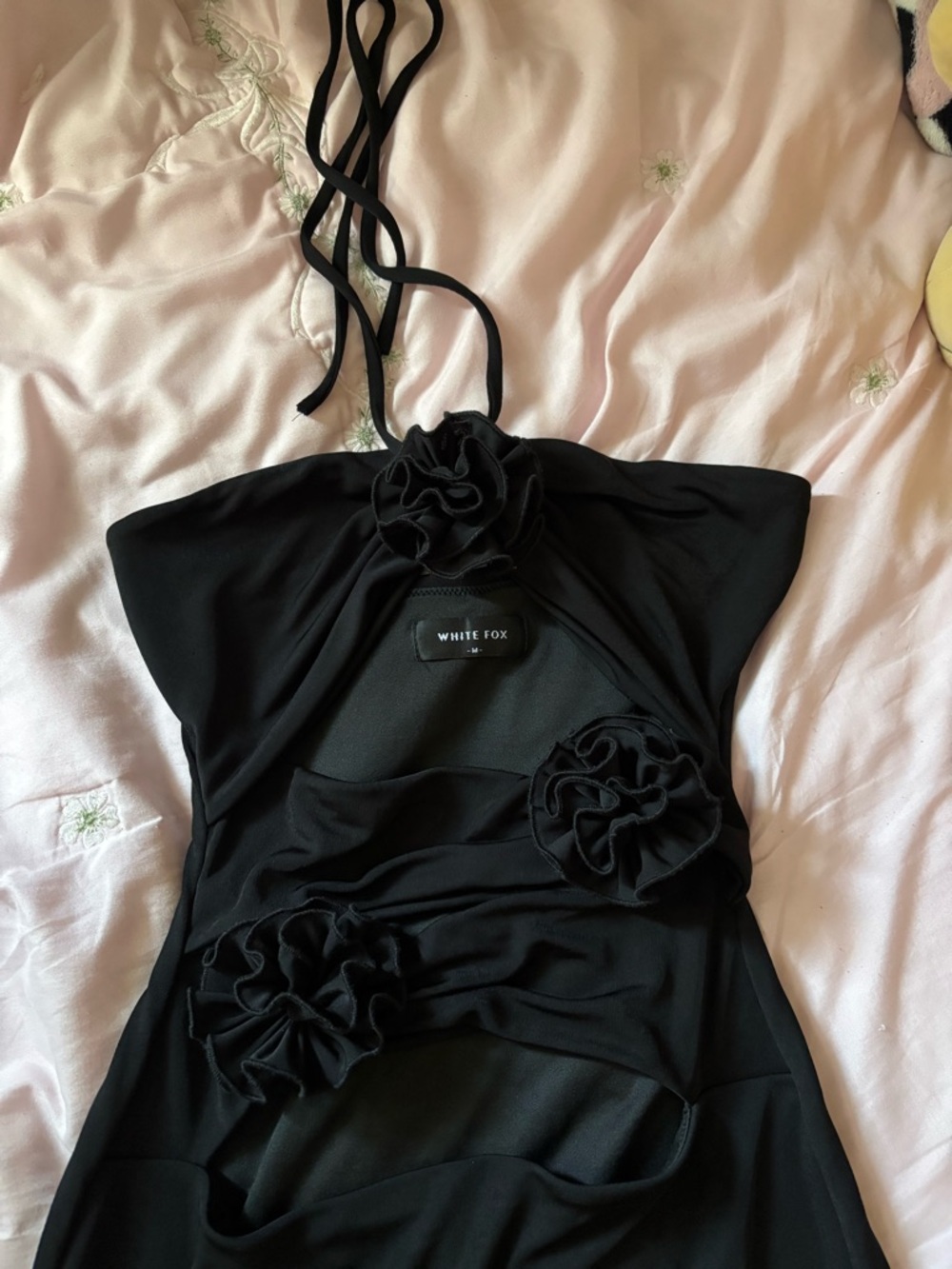 White Fox Boutique Black Strapless Dress with Rosette Details - Picture 2 of 3